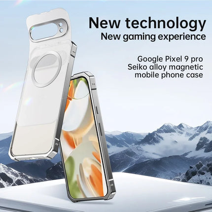 For Google Pixel 9 Pro Case Compatible with MagSafe Hard PC Metal Frame Frosted Phone Back Cover
