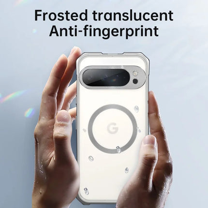 For Google Pixel 9 Pro Case Compatible with MagSafe Hard PC Metal Frame Frosted Phone Back Cover