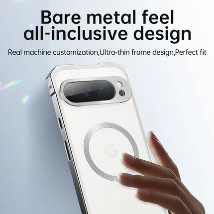 For Google Pixel 9 Pro Case Compatible with MagSafe Hard PC Metal Frame Frosted Phone Back Cover