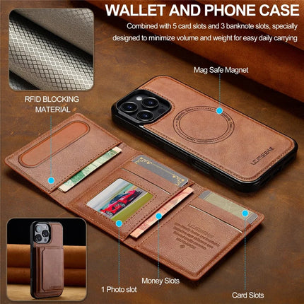 LC.IMEEKE L5 For iPhone 16 Pro Max Magnetic Phone Case Leather Back Cover with Detachable Card Holder