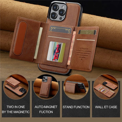 LC.IMEEKE L5 For iPhone 16 Pro Max Magnetic Phone Case Leather Back Cover with Detachable Card Holder