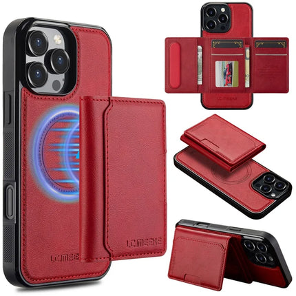 LC.IMEEKE L5 For iPhone 16 Pro Max Magnetic Phone Case Leather Back Cover with Detachable Card Holder - Red