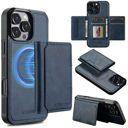 LC.IMEEKE L5 For iPhone 16 Pro Max Magnetic Phone Case Leather Back Cover with Detachable Card Holder - Blue