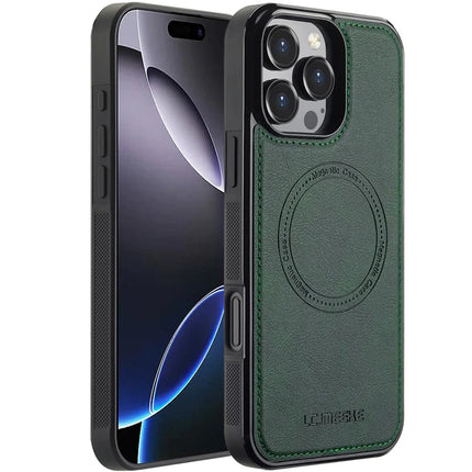 LC.IMEEKE For iPhone 16 Pro Max Magnetic Case Compatible with MagSafe Leather+TPU Back Cover - Green