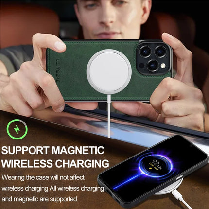 LC.IMEEKE For iPhone 16 Pro Max Magnetic Case Compatible with MagSafe Leather+TPU Back Cover