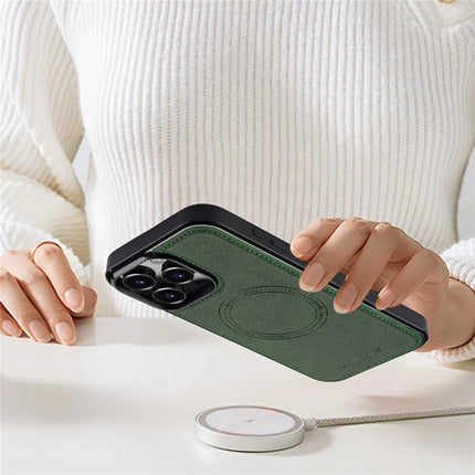 LC.IMEEKE For iPhone 16 Pro Max Magnetic Case Compatible with MagSafe Leather+TPU Back Cover