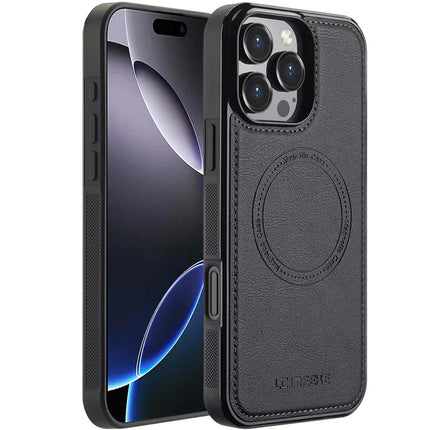 LC.IMEEKE For iPhone 16 Pro Max Magnetic Case Compatible with MagSafe Leather+TPU Back Cover - Black