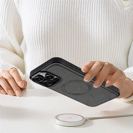 LC.IMEEKE For iPhone 16 Pro Max Magnetic Case Compatible with MagSafe Leather+TPU Back Cover