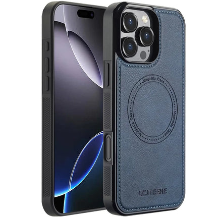 LC.IMEEKE For iPhone 16 Pro Max Magnetic Case Compatible with MagSafe Leather+TPU Back Cover - Blue