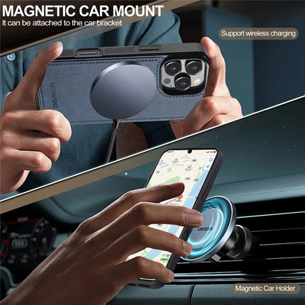 LC.IMEEKE For iPhone 16 Pro Max Magnetic Case Compatible with MagSafe Leather+TPU Back Cover