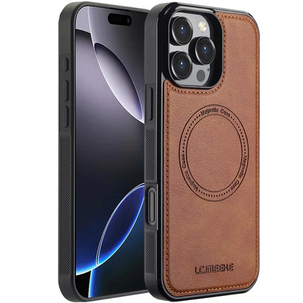 LC.IMEEKE For iPhone 16 Pro Max Magnetic Case Compatible with MagSafe Leather+TPU Back Cover - Brown