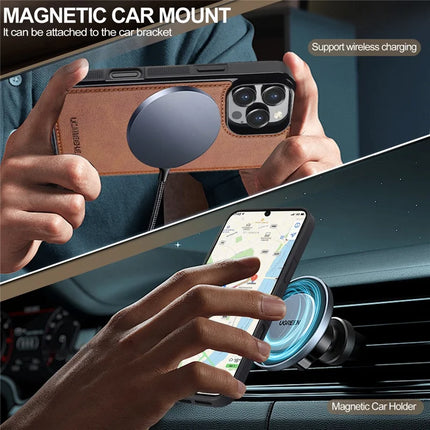 LC.IMEEKE For iPhone 16 Pro Max Magnetic Case Compatible with MagSafe Leather+TPU Back Cover