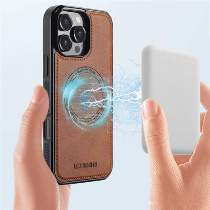 LC.IMEEKE For iPhone 16 Pro Max Magnetic Case Compatible with MagSafe Leather+TPU Back Cover
