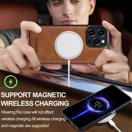 LC.IMEEKE For iPhone 16 Pro Max Magnetic Case Compatible with MagSafe Leather+TPU Back Cover