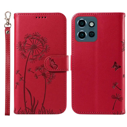 For Motorola Edge 50 Neo 5G / S50 5G / ThinkPhone 25 5G Leather Case Wallet Phone Cover Dandelion Imprint - Red