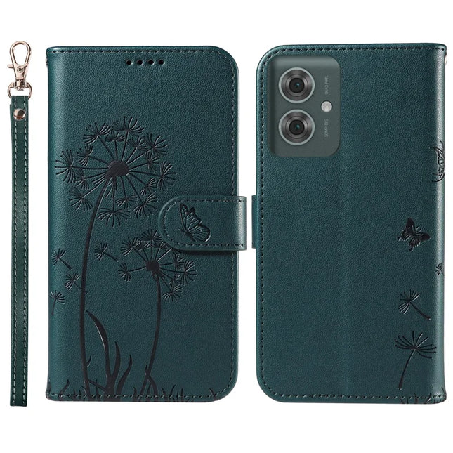 For Motorola Moto G55 5G Leather Case Wallet Phone Cover Dandelion Imprint - Blue