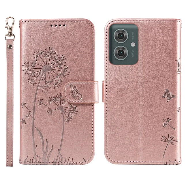 For Motorola Moto G55 5G Leather Case Wallet Phone Cover Dandelion Imprint - Rose Gold