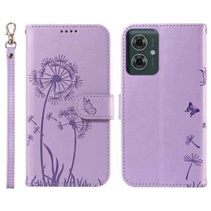 For Motorola Moto G55 5G Leather Case Wallet Phone Cover Dandelion Imprint - Purple