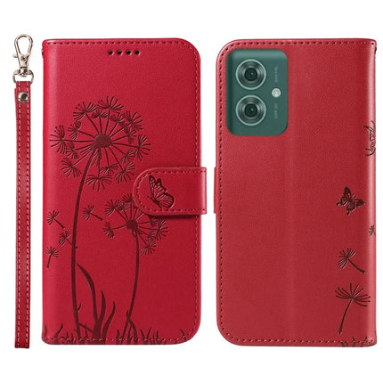 For Motorola Moto G55 5G Leather Case Wallet Phone Cover Dandelion Imprint - Red