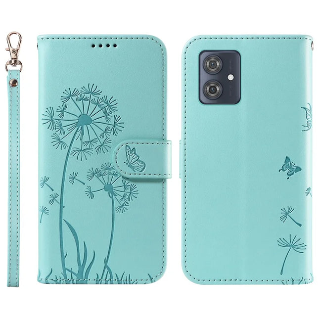 For Motorola Moto G54 5G Leather Case Wallet Phone Cover Dandelion Imprint - Green