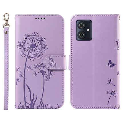 For Motorola Moto G54 5G Leather Case Wallet Phone Cover Dandelion Imprint - Purple
