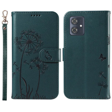 For Motorola Moto G54 5G Leather Case Wallet Phone Cover Dandelion Imprint - Blue