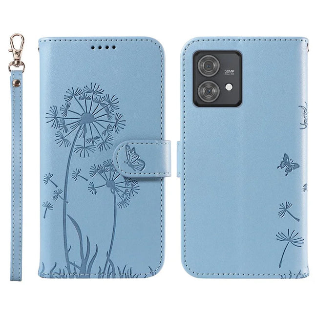 For Motorola Edge 40 Neo 5G Leather Case Wallet Phone Cover Dandelion Imprint - Sky Blue