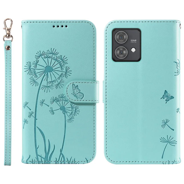 For Motorola Edge 40 Neo 5G Leather Case Wallet Phone Cover Dandelion Imprint - Green