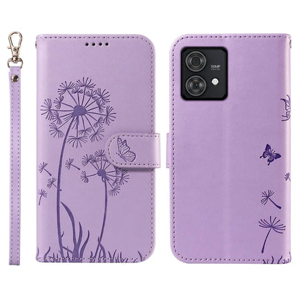 For Motorola Edge 40 Neo 5G Leather Case Wallet Phone Cover Dandelion Imprint - Purple