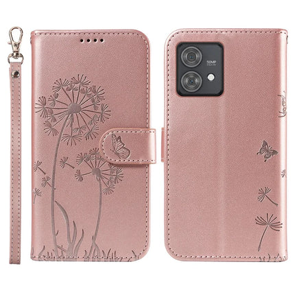 For Motorola Edge 40 Neo 5G Leather Case Wallet Phone Cover Dandelion Imprint - Rose Gold