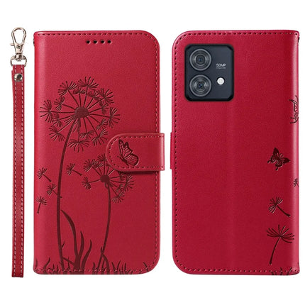 For Motorola Edge 40 Neo 5G Leather Case Wallet Phone Cover Dandelion Imprint - Red