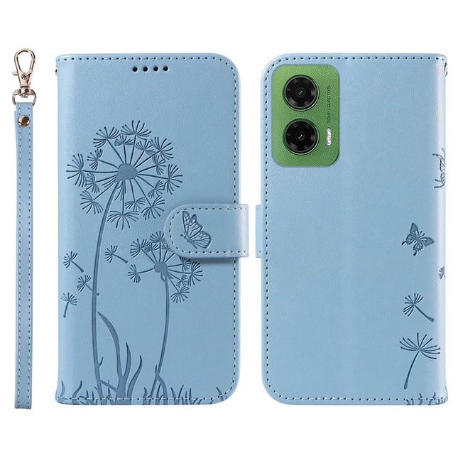 For Motorola Moto G35 5G Leather Case Wallet Phone Cover Dandelion Imprint - Sky Blue