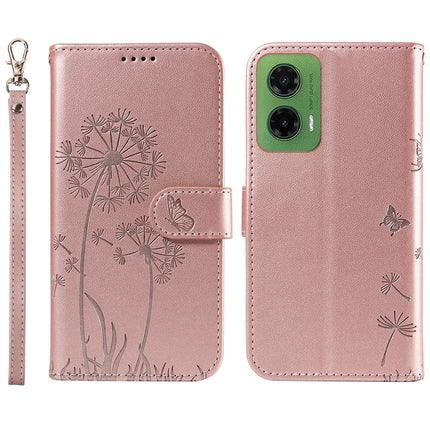 For Motorola Moto G35 5G Leather Case Wallet Phone Cover Dandelion Imprint - Rose Gold