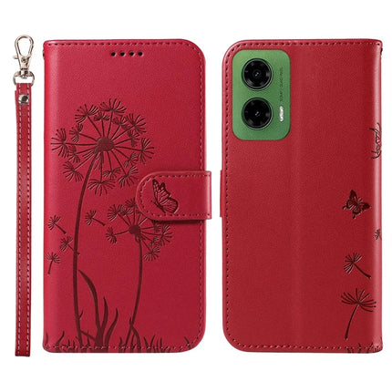 For Motorola Moto G35 5G Leather Case Wallet Phone Cover Dandelion Imprint - Red