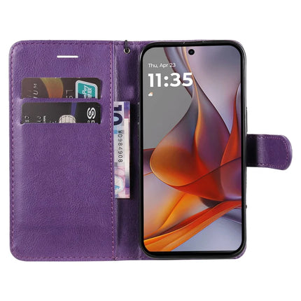 For Motorola Moto G75 5G Case Solid Color Leather Mobile Cover Wallet Stand with Strap