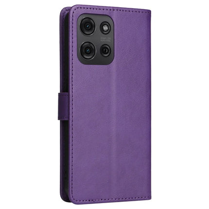 For Motorola Moto G75 5G Case Solid Color Leather Mobile Cover Wallet Stand with Strap