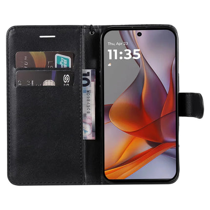 For Motorola Moto G75 5G Case Solid Color Leather Mobile Cover Wallet Stand with Strap
