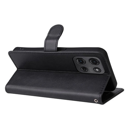 For Motorola Moto G75 5G Case Solid Color Leather Mobile Cover Wallet Stand with Strap