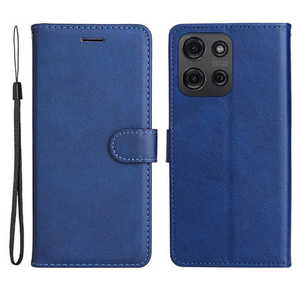 For Motorola Moto G75 5G Case Solid Color Leather Mobile Cover Wallet Stand with Strap - Blue