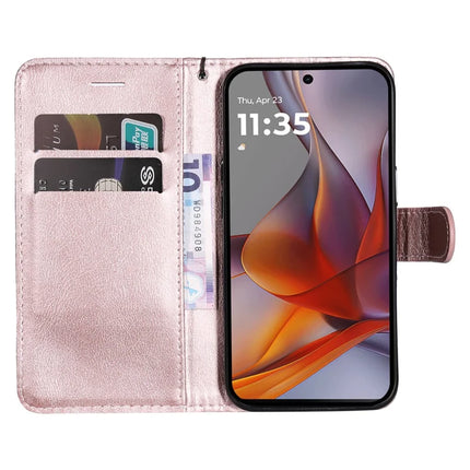 For Motorola Moto G75 5G Case Solid Color Leather Mobile Cover Wallet Stand with Strap