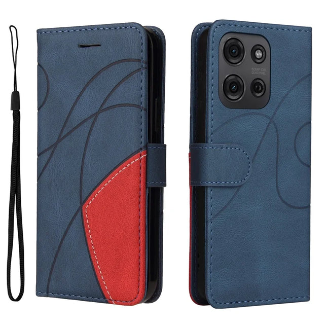For Motorola Moto G75 5G Leather Case Wallet Stand Color Splicing Phone Cover - Blue