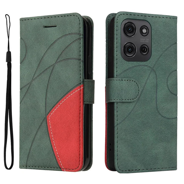 For Motorola Moto G75 5G Leather Case Wallet Stand Color Splicing Phone Cover - Green