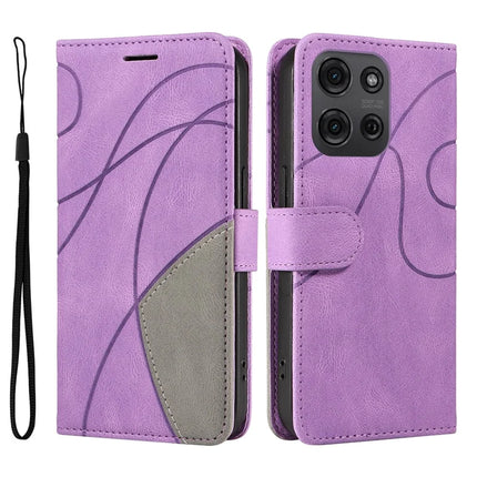 For Motorola Moto G75 5G Leather Case Wallet Stand Color Splicing Phone Cover - Light Purple