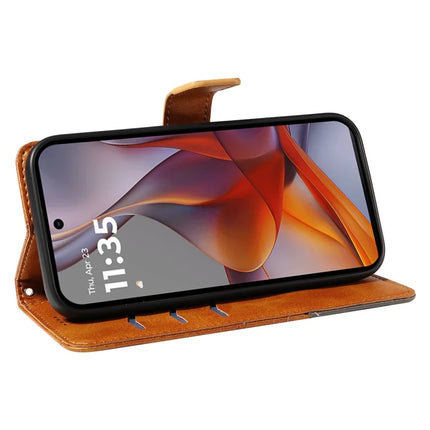 For Motorola Moto G75 5G Case Leather Geometric Line Wallet Phone Cover with Wrist Strap
