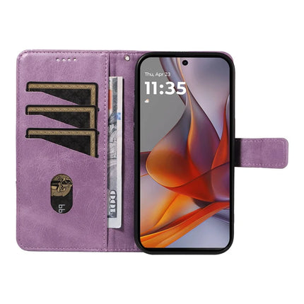 For Motorola Moto G75 5G Case Leather Geometric Line Wallet Phone Cover with Wrist Strap