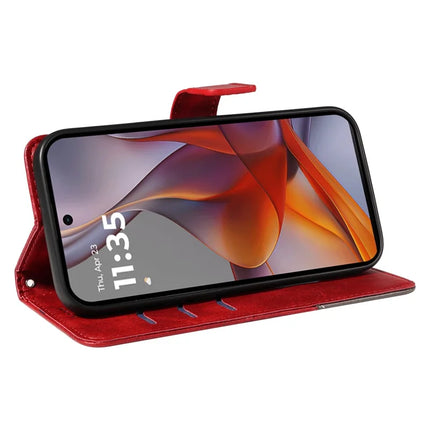 For Motorola Moto G75 5G Case Leather Geometric Line Wallet Phone Cover with Wrist Strap