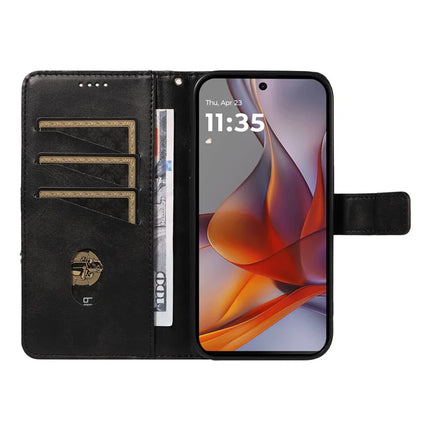 For Motorola Moto G75 5G Case Leather Geometric Line Wallet Phone Cover with Wrist Strap