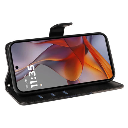 For Motorola Moto G75 5G Case Leather Geometric Line Wallet Phone Cover with Wrist Strap