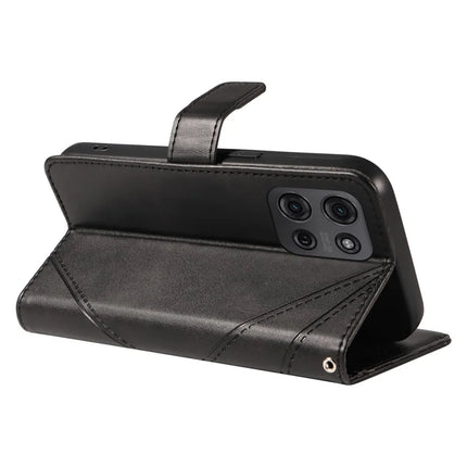 For Motorola Moto G75 5G Case Leather Geometric Line Wallet Phone Cover with Wrist Strap