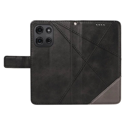 For Motorola Moto G75 5G Case Leather Geometric Line Wallet Phone Cover with Wrist Strap